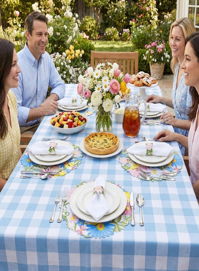 Ishua 4 Pcs Spring Round Placemats 14'' Embroidered Floral Doilies Table Mats for Home Kitchen Holiday Table Decoration - Image 4