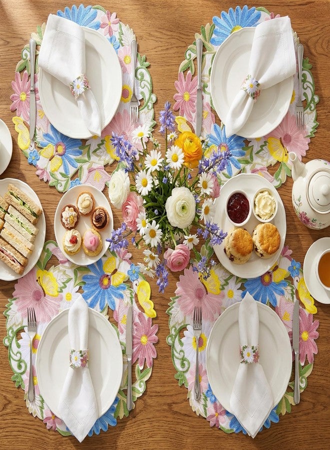 Ishua 4 Pcs Spring Round Placemats 14'' Embroidered Floral Doilies Table Mats for Home Kitchen Holiday Table Decoration - Image 5