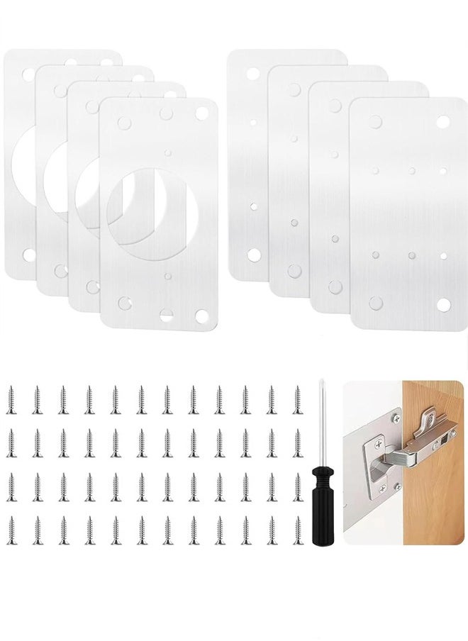 Generic - Thick Hinge Repair Plate Kit, 8pcs Cabinet Hinge Repair Plate Stainless Steel Door Hinge Repair Kit Hinge Fixing Plate Bracket kit with Mounting Screw, Protect Wooden Kitchen Cabinet Door, Furniture - Image 1