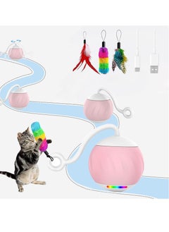 Smart Interactive Cat Toy, Automatic Moving Cat Toys Ball for Indoor Cats, Motion and Sound Activate Electric Cat Toy, USB Rechargeable, with LED Rainbow Lights and Feathers