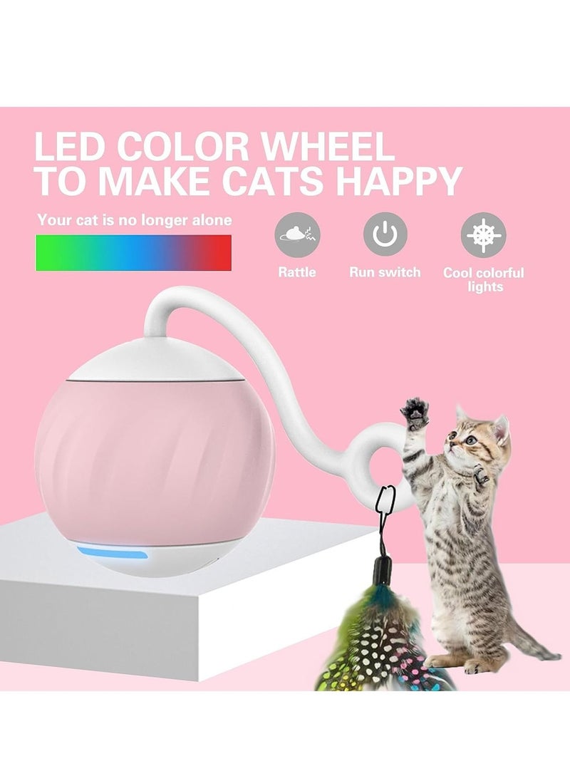 DMG TECH - Smart Interactive Cat Toy, Automatic Moving Cat Toys Ball for Indoor Cats, Motion and Sound Activate Electric Cat Toy, USB Rechargeable, with LED Rainbow Lights and Feathers - Image 1