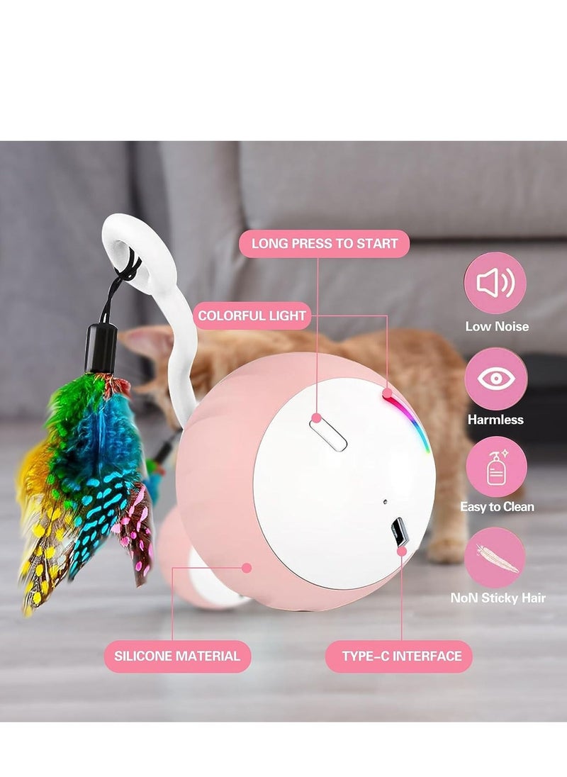 DMG TECH - Smart Interactive Cat Toy, Automatic Moving Cat Toys Ball for Indoor Cats, Motion and Sound Activate Electric Cat Toy, USB Rechargeable, with LED Rainbow Lights and Feathers - Image 1