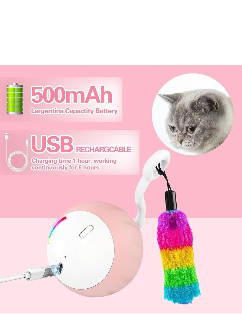 DMG TECH - Smart Interactive Cat Toy, Automatic Moving Cat Toys Ball for Indoor Cats, Motion and Sound Activate Electric Cat Toy, USB Rechargeable, with LED Rainbow Lights and Feathers - Image 1