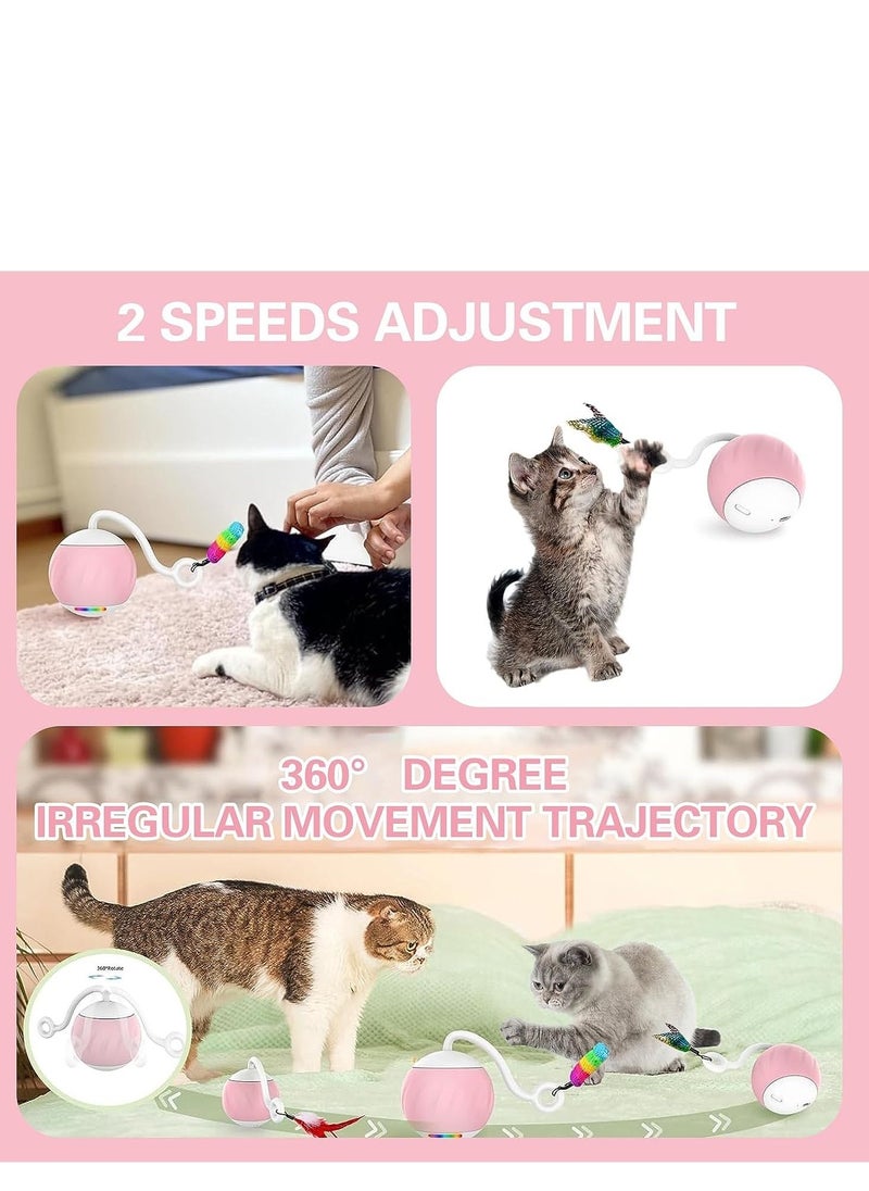 DMG TECH - Smart Interactive Cat Toy, Automatic Moving Cat Toys Ball for Indoor Cats, Motion and Sound Activate Electric Cat Toy, USB Rechargeable, with LED Rainbow Lights and Feathers - Image 1