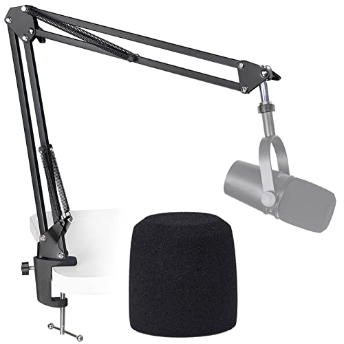 SUNMON MV7 Boom Arm Mic Stand with Pop Filter, Adjustable Suspension Boom Scissor Arm Stand with Pop Filter Compatible with MV7, MV7X adn SM7B Microphone by SUNMON - Image 1