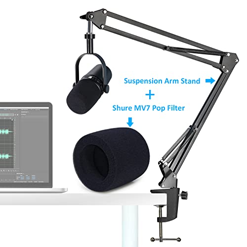 SUNMON MV7 Boom Arm Mic Stand with Pop Filter, Adjustable Suspension Boom Scissor Arm Stand with Pop Filter Compatible with MV7, MV7X adn SM7B Microphone by SUNMON - Image 2