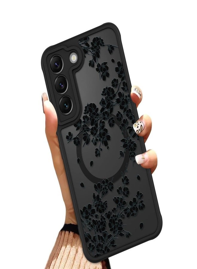 OOK Case Fit for Samsung Galaxy S22 6.2 Inch (Wireless Charging Compatible) Black Floral Flowers Design Translucent Phone Cover Soft TPU + Hard PC Anti-Scratch Shockproof Magnetic Case for Women - Image 1