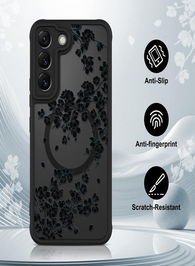 OOK Case Fit for Samsung Galaxy S22 6.2 Inch (Wireless Charging Compatible) Black Floral Flowers Design Translucent Phone Cover Soft TPU + Hard PC Anti-Scratch Shockproof Magnetic Case for Women - Image 5