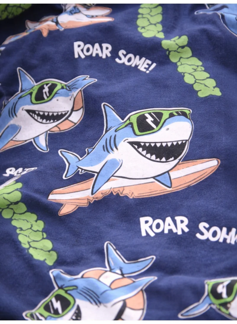 فكتور اند جين Boys “Awesome” Shark Print Cotton Pajama Set – T-Shirt & Shorts Nightwear