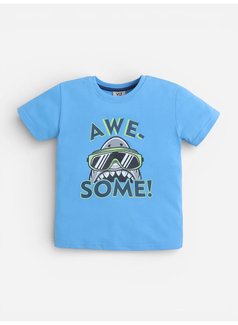 Victor And Jane  Boys “Awesome” Shark Print Cotton Pajama Set – T-Shirt & Shorts Nightwear for Men | Best Price UAE