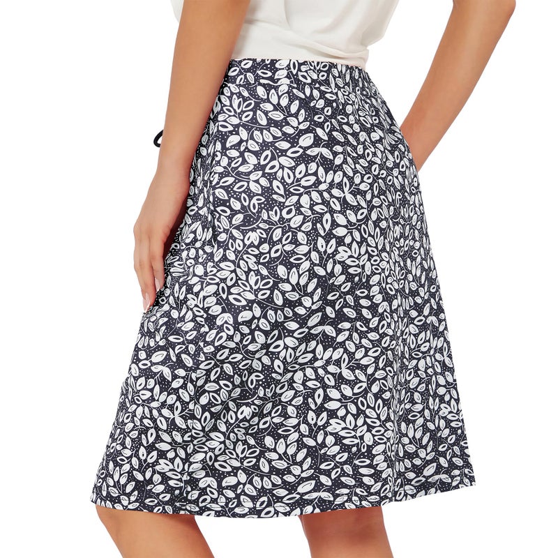 Zando Skorts for Women Dressy Casual Knee Length Skirts for Women with Pockets Tummy Control Athletic Skirt with Shorts Underneath Tennis Skirt Golf Skort Drawstring Skirt Black Leaves Medium - Image 2
