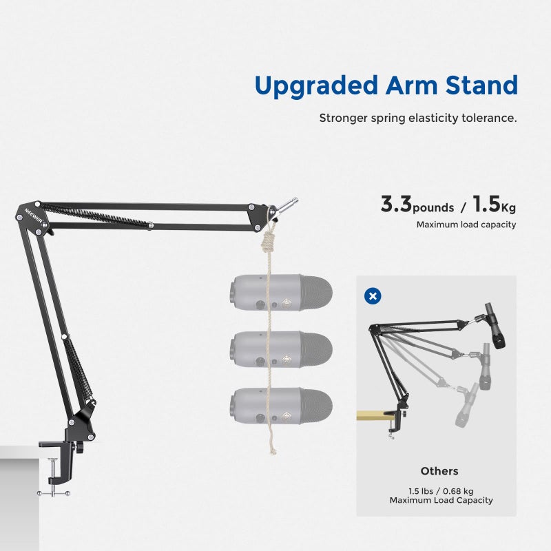Neewer Microphone Arm Stand, Suspension Boom Scissor Mic Arm Stand with 3/8â€ to 5/8â€ Screw and Cable Ties Compatible with Blue Yeti, Snowball, Yeti X, Quadcast and Other Mics, Max Load 1.5kg - Image 4