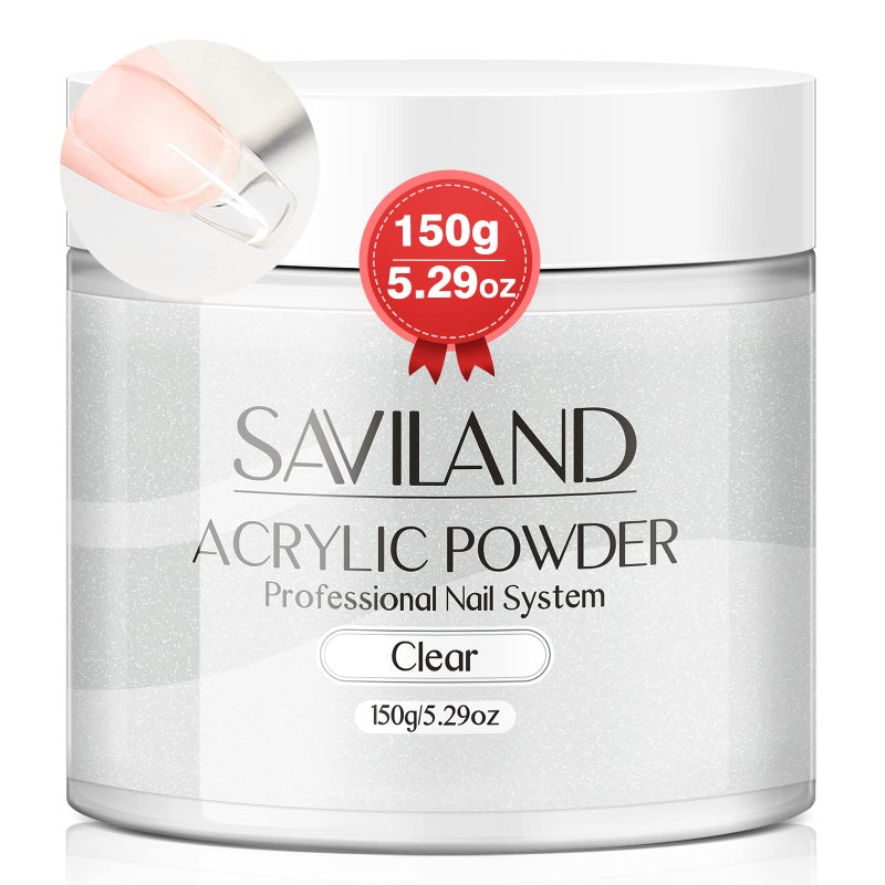 Saviland Clear Acrylic Powder 5.29OZ Large Capacity Acrylic Nail Powder Polymer Beginner Friendly Long Lasting No Need Nail Lamp Professional Acrylic Powder for French Manicure Nail Carving - Image 1