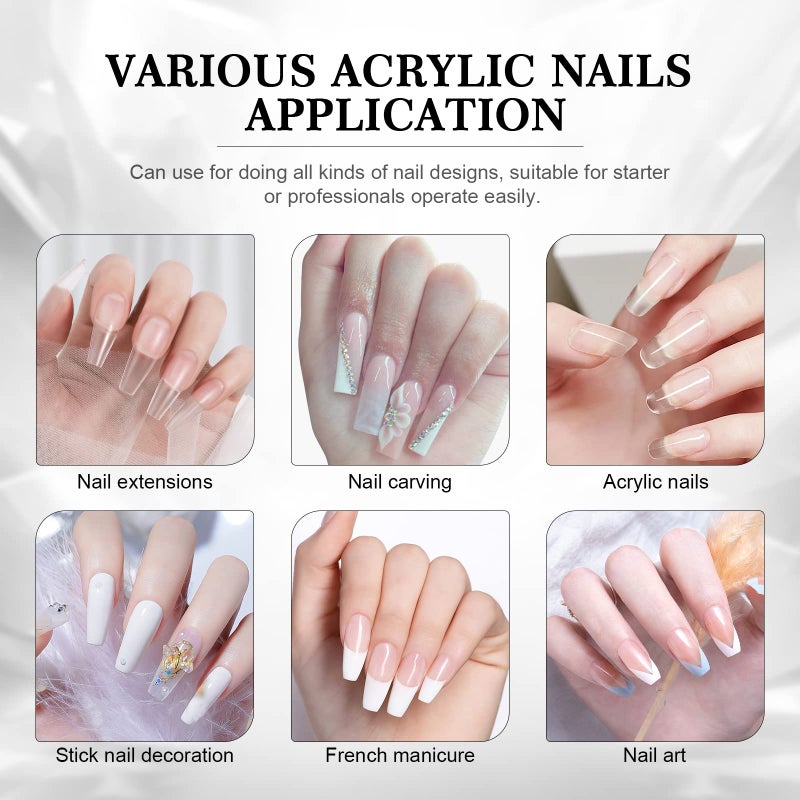 Saviland Clear Acrylic Powder 5.29OZ Large Capacity Acrylic Nail Powder Polymer Beginner Friendly Long Lasting No Need Nail Lamp Professional Acrylic Powder for French Manicure Nail Carving - Image 5