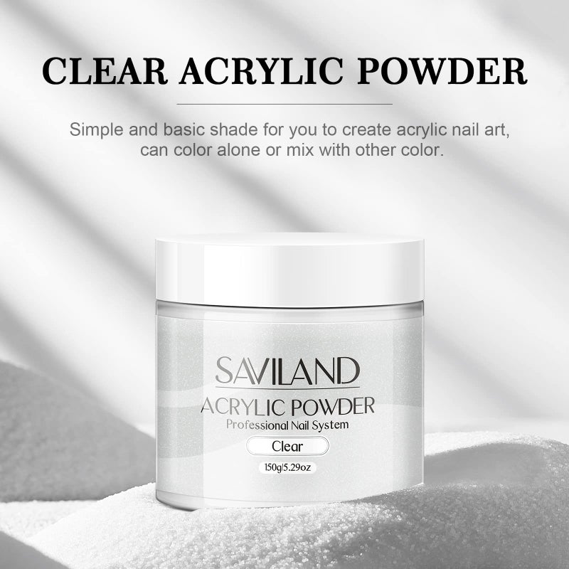 Saviland Clear Acrylic Powder 5.29OZ Large Capacity Acrylic Nail Powder Polymer Beginner Friendly Long Lasting No Need Nail Lamp Professional Acrylic Powder for French Manicure Nail Carving - Image 3