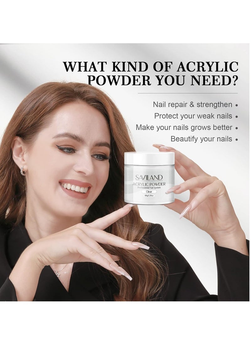 Saviland Saviland Clear Acrylic Powder 5.29OZ Large Capacity Acrylic Nail Powder Polymer Beginner Friendly Long Lasting No Need Nail Lamp Professional Acrylic Powder for French Manicure Nail Carving  - Image 4
