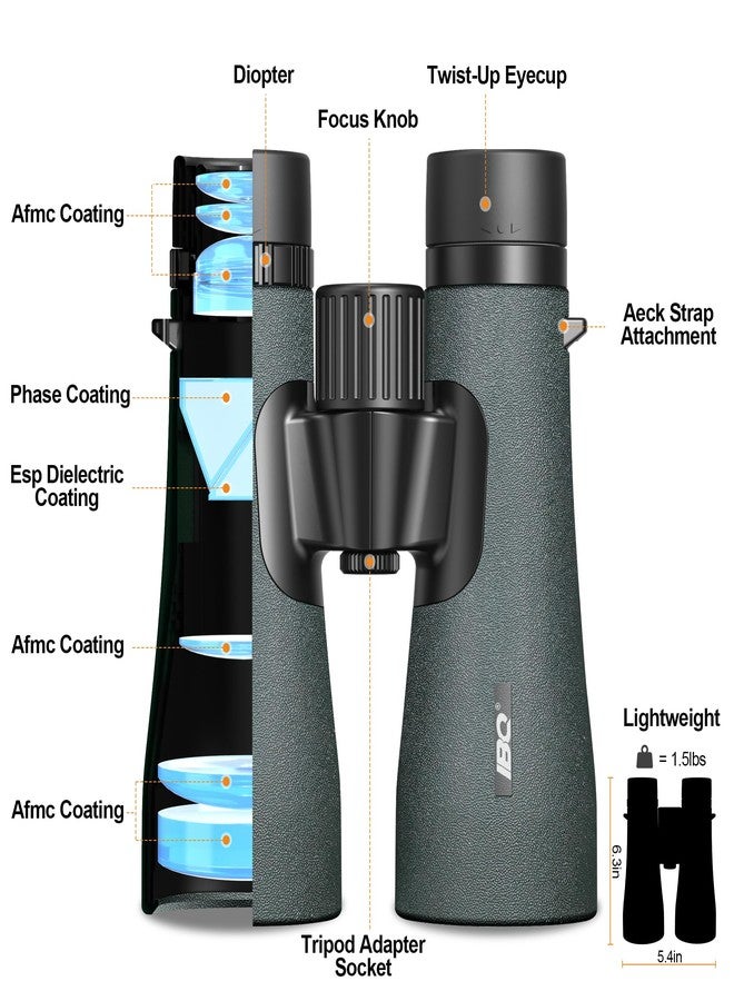 IBQ 12x50 UHD Binoculars for Adults High Powered with Upgraded Phone Adapter - Large View, Lightweight, IPX7 Waterproof - Binoculars for Hunting Bird Watching Travel Cruise - Image 4