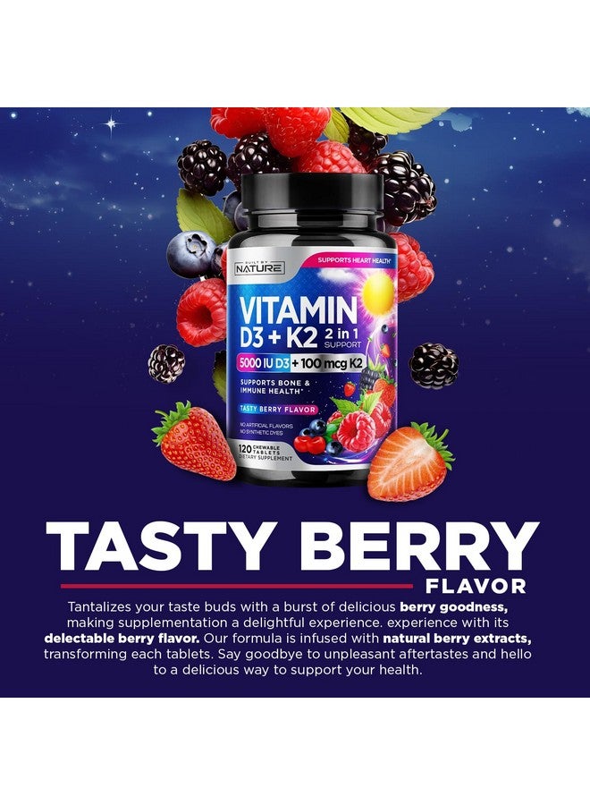 Built By Nature Vitamin D3 K2 - Chewable Vitamin D 5000 IU & K2 MK-7 100 mcg - 2 in 1 Vitamin D K2 Supplement Chews - Immune, Heart, & Bone Support - Non GMO - Tasty Berry Flavor - 120 Chewable Tablets  - Image 5