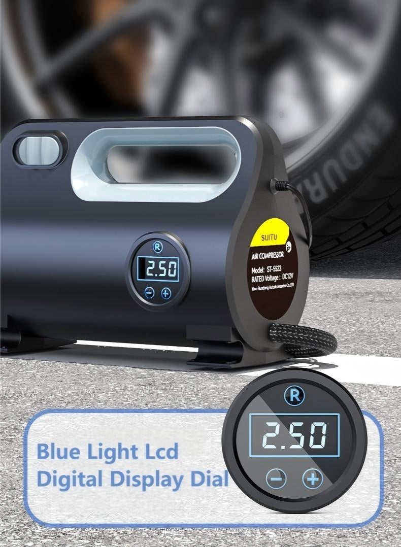 SUITU 120W Tire Inflator, Electric Air Blower, Portable Electric Car Tire Pump with Tire Pressure Gauge, Auto Stop Car Air Pump with 3 Nozzle Valve Adapter and LED Light, Car Accessories ﻿ - Image 3