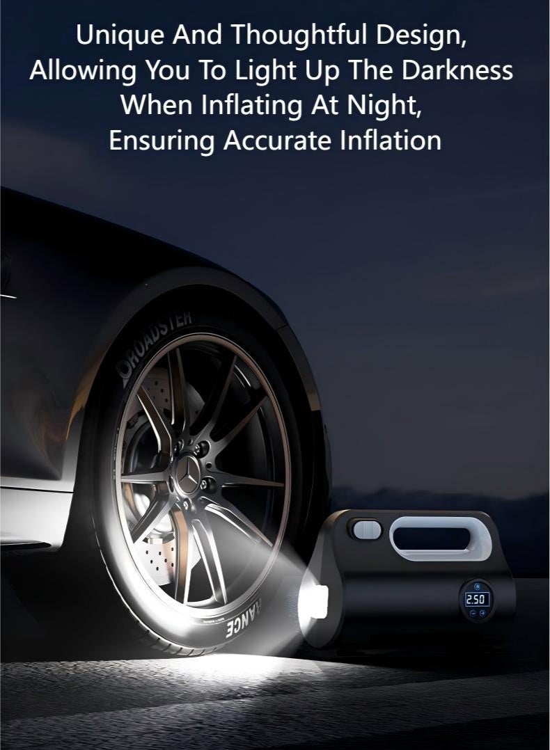SUITU 120W Tire Inflator, Electric Air Blower, Portable Electric Car Tire Pump with Tire Pressure Gauge, Auto Stop Car Air Pump with 3 Nozzle Valve Adapter and LED Light, Car Accessories ﻿ - Image 4