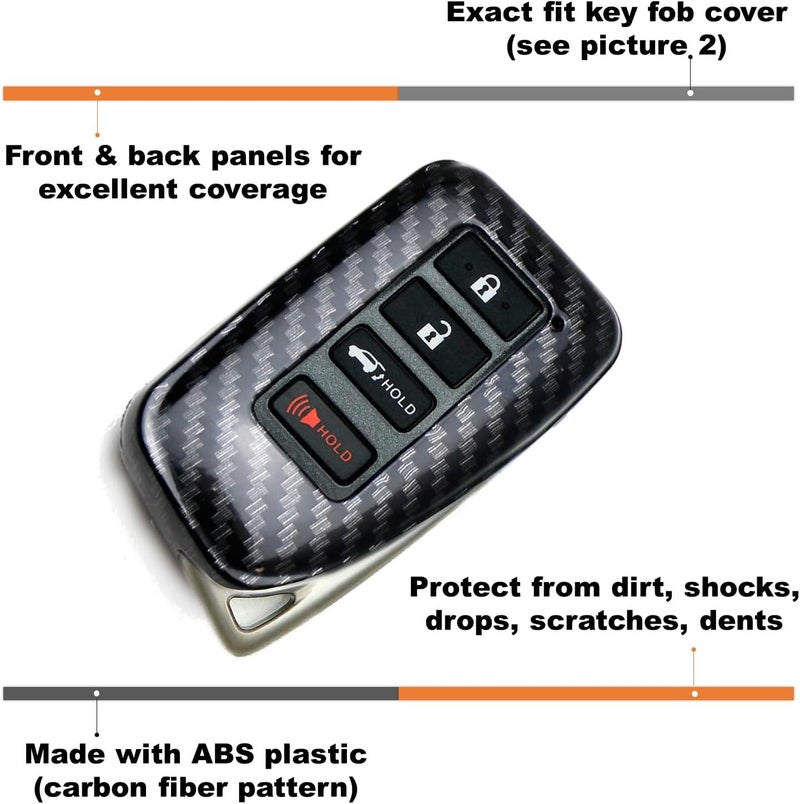 iJDMTOY Gloss Finish Black Carbon Fiber Pattern Hard Shell Key Fob Cover Case, Compatible with 2nd Gen Lexus is ES GS RC NX RX LX 200 250 350 4-Button Smart Key Fob - Image 3