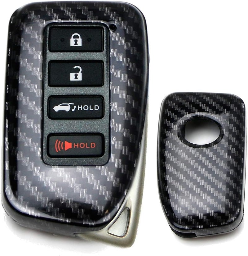 iJDMTOY Gloss Finish Black Carbon Fiber Pattern Hard Shell Key Fob Cover Case, Compatible with 2nd Gen Lexus is ES GS RC NX RX LX 200 250 350 4-Button Smart Key Fob - Image 1