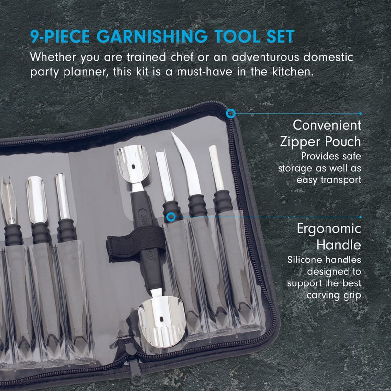 Messermeister 9-Piece Garnishing Tool Set - Most-Used Fruit, Vegetable, Garnishing & Decorating Tools - Includes Vinyl Pouch for Storage & Transport - Image 2