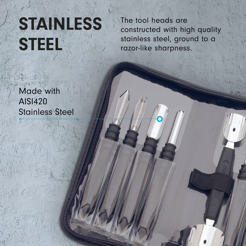 Messermeister 9-Piece Garnishing Tool Set - Most-Used Fruit, Vegetable, Garnishing & Decorating Tools - Includes Vinyl Pouch for Storage & Transport - Image 5