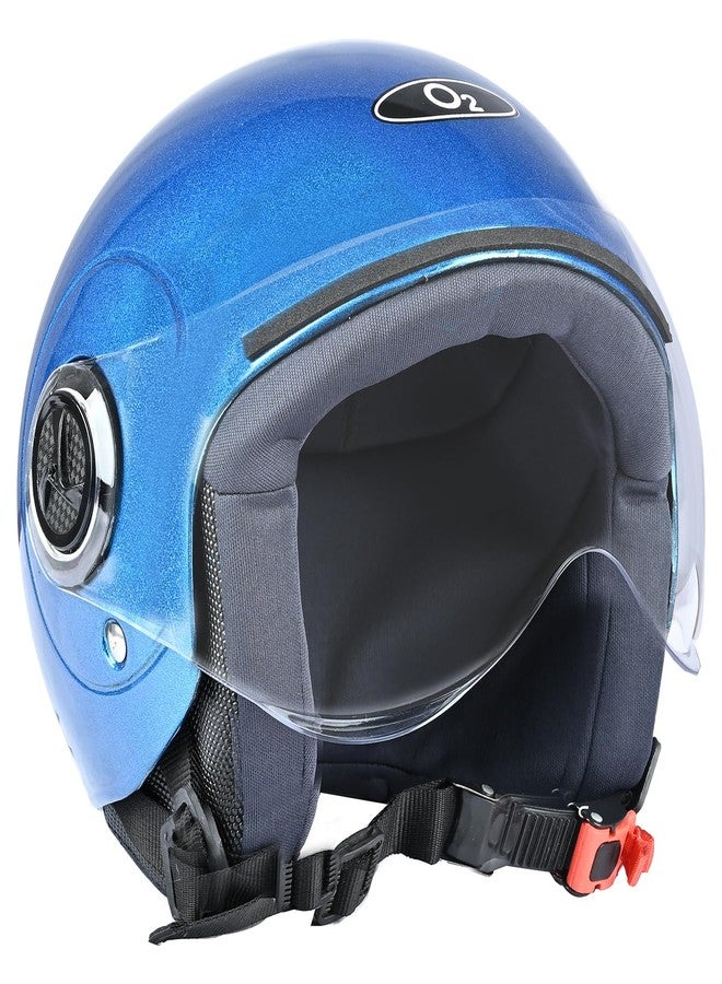 O2 Open Face / Half face Helmet Unisex for Bike Women Men ISI Certified with Clear Visor Smooth Finish Lightweight & Compact (Blue, 580mm Medium) - Image 1