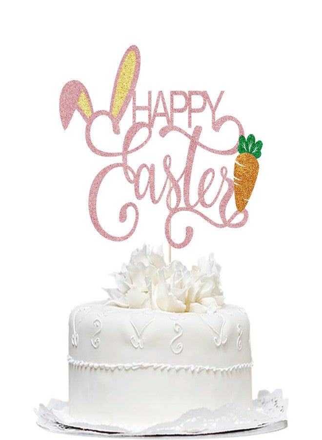 Bekaterea Happy Easter Cake Topper,Bunny ears/carrot cake decoration,Good for Happy Easter Spring Themed Party Supplies (Rose gold) - Image 1