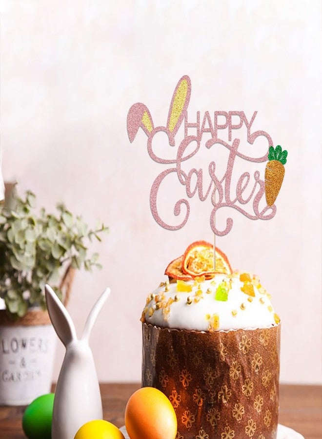 Bekaterea Happy Easter Cake Topper,Bunny ears/carrot cake decoration,Good for Happy Easter Spring Themed Party Supplies (Rose gold) - Image 4