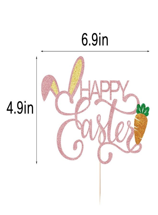 Bekaterea Happy Easter Cake Topper,Bunny ears/carrot cake decoration,Good for Happy Easter Spring Themed Party Supplies (Rose gold) - Image 3