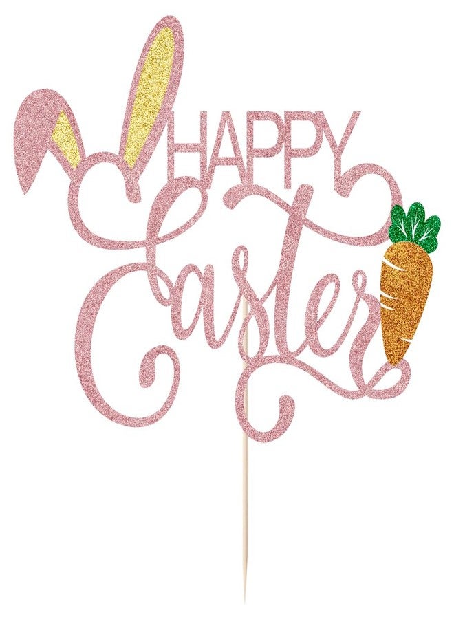 Bekaterea Happy Easter Cake Topper,Bunny ears/carrot cake decoration,Good for Happy Easter Spring Themed Party Supplies (Rose gold) - Image 2