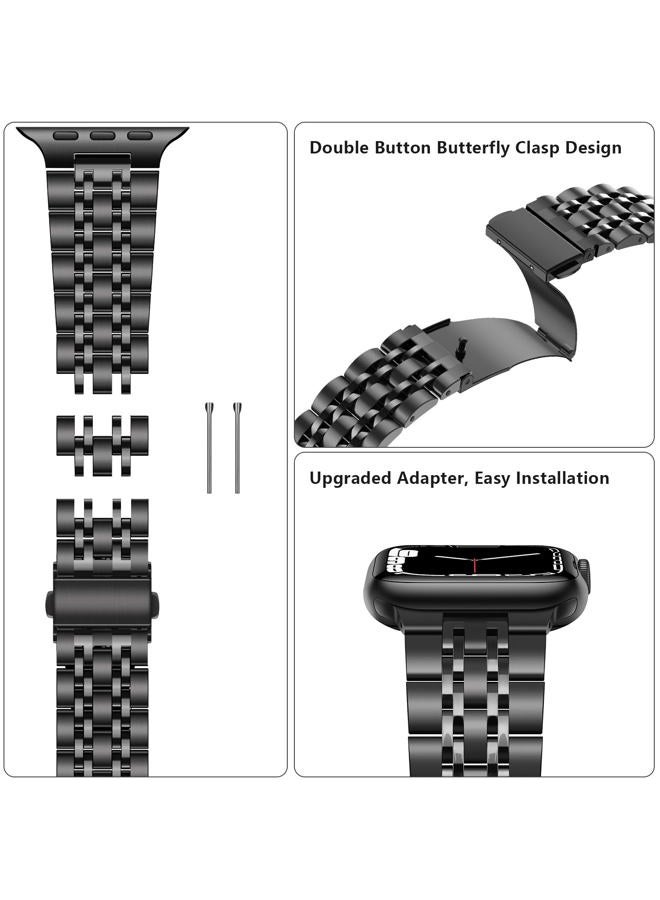 Tasikar سوار متوافق مع ساعة آبل 49 مم 46 مم (السلسلة 10) 45 مم 44 مم 42 مم للرجال والنساء حزام من الفولاذ المقاوم للصدأ متين متوافق مع iWatch SE السلسلة 10 9 8 7 6 5 4 3، أسود - Image 5