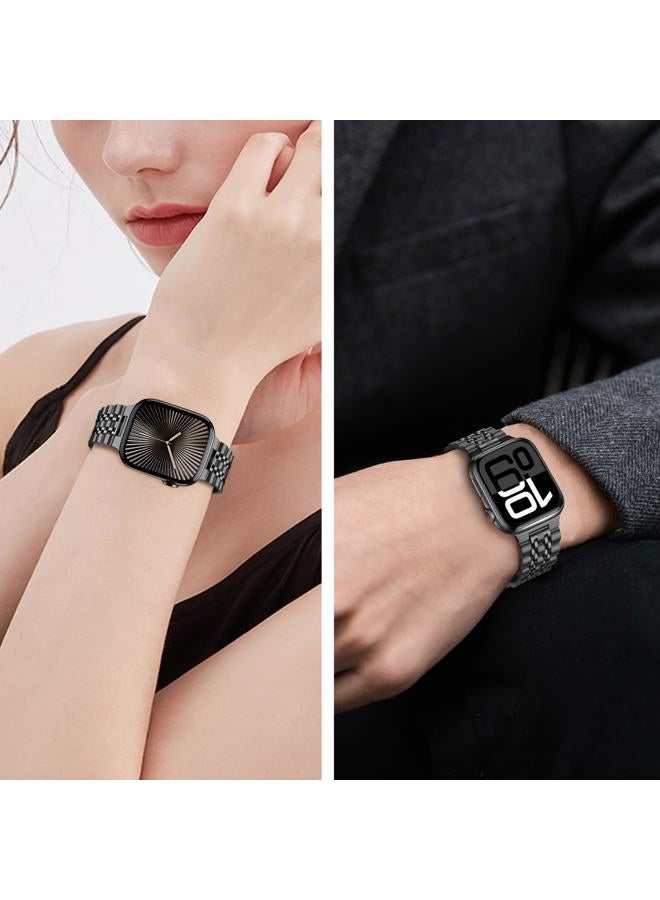 Tasikar سوار متوافق مع ساعة آبل 49 مم 46 مم (السلسلة 10) 45 مم 44 مم 42 مم للرجال والنساء حزام من الفولاذ المقاوم للصدأ متين متوافق مع iWatch SE السلسلة 10 9 8 7 6 5 4 3، أسود - Image 4