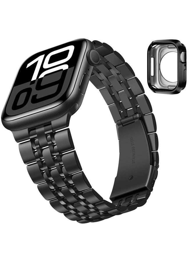 Tasikar سوار متوافق مع ساعة آبل 49 مم 46 مم (السلسلة 10) 45 مم 44 مم 42 مم للرجال والنساء حزام من الفولاذ المقاوم للصدأ متين متوافق مع iWatch SE السلسلة 10 9 8 7 6 5 4 3، أسود - Image 2