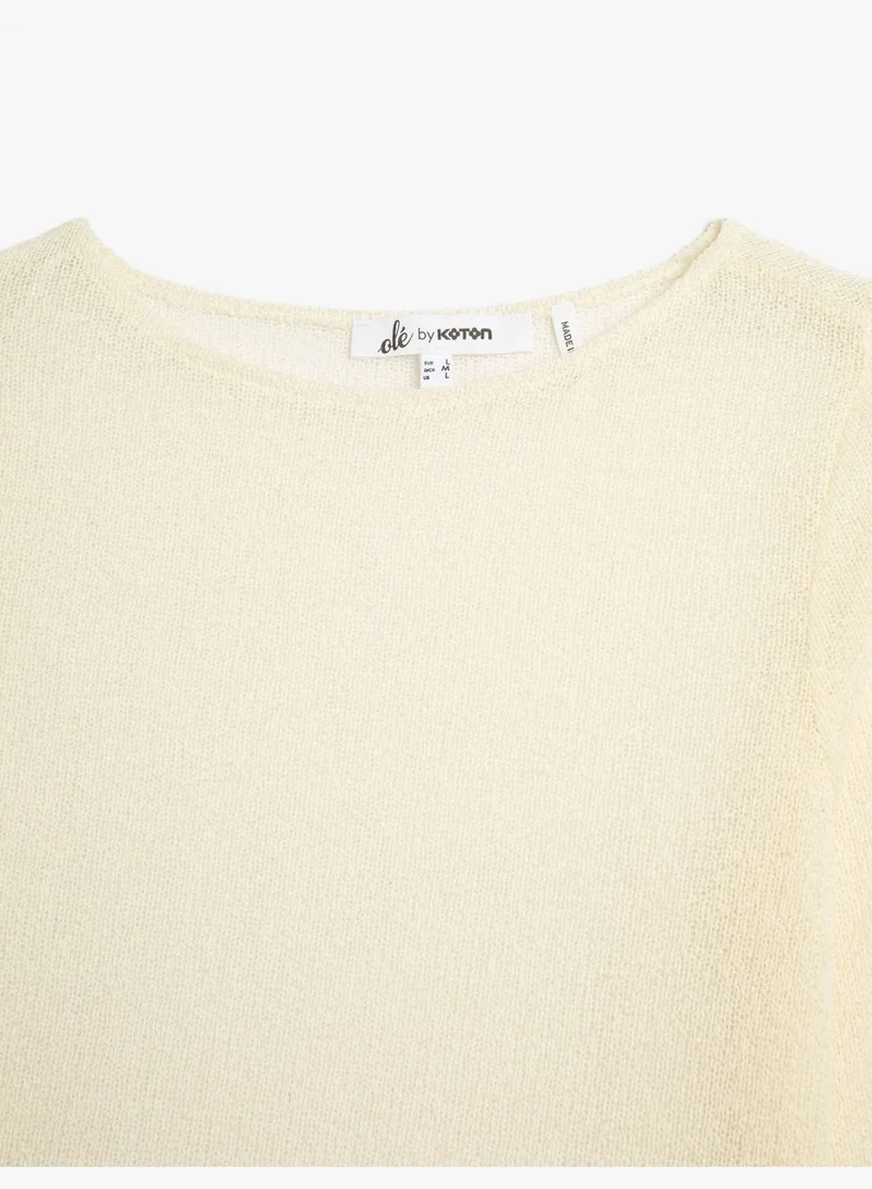 كوتون Crew Neck Basic Knitwear Long Sleeve T-Shirt