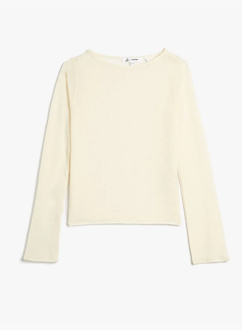كوتون Crew Neck Basic Knitwear Long Sleeve T-Shirt