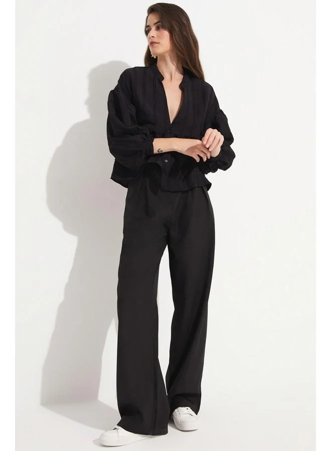 JUNE June Women Viscose Blend Flounce Detailed Shirt Black