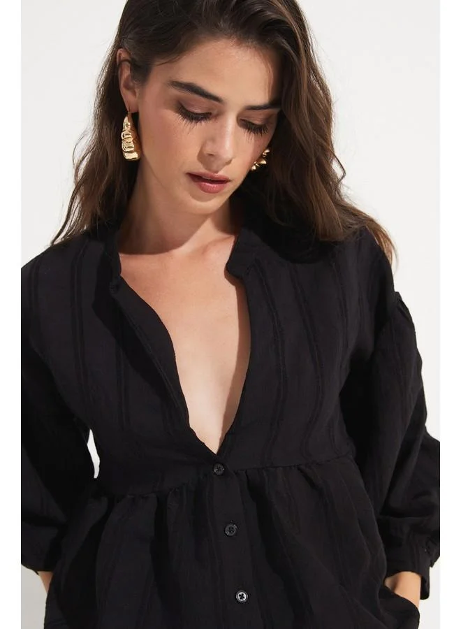 JUNE June Women Viscose Blend Flounce Detailed Shirt Black