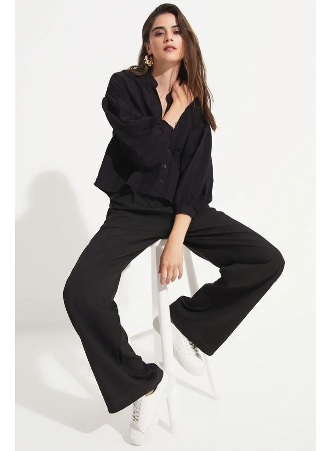 JUNE June Women Viscose Blend Flounce Detailed Shirt Black