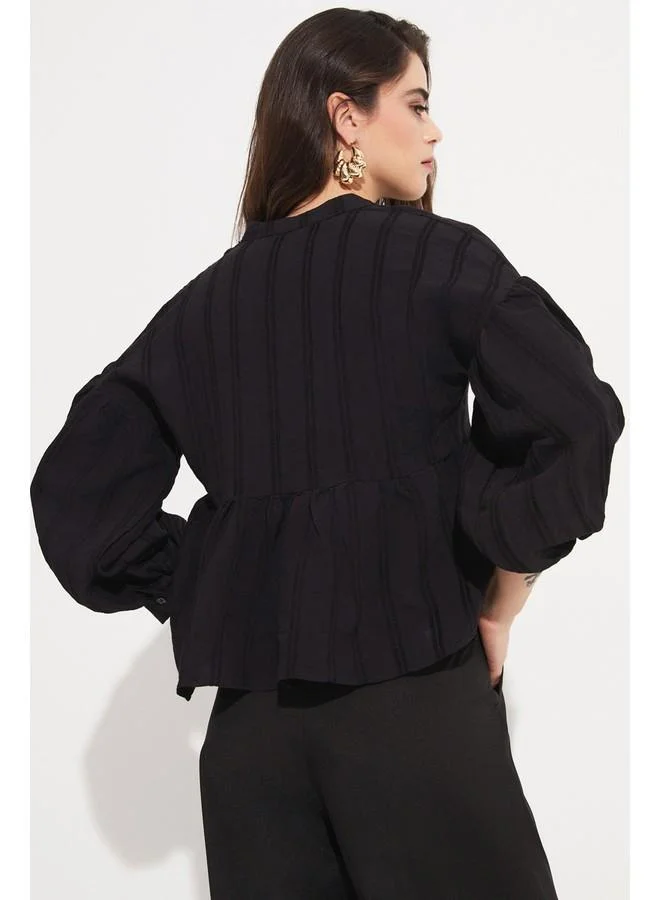 JUNE June Women Viscose Blend Flounce Detailed Shirt Black