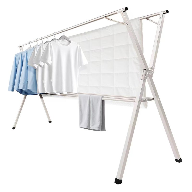Shengshi 95 inches foldable clothes drying rack, heavy duty stainless steel laundry drying rack for indoor outdoor , clothes rack adjustable length. 3 additional reinforcement bars with 20 windproof hooks - Image 1