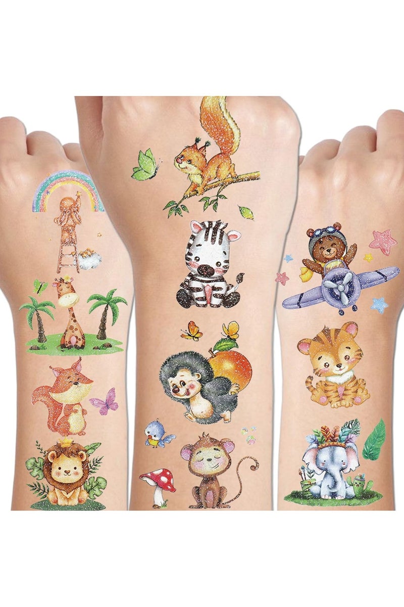 قوس قزح أورينبو 14 ورقة وشم حيوانات الغابة اللامعة، 140 نمطًا لامعًا من وشم حيوانات حديقة الحيوانات المؤقت للأطفال، لوازم حفلات للأولاد والبنات، هدايا حفلات أعياد الميلاد، حشوات أكياس الهدايا - Image 1