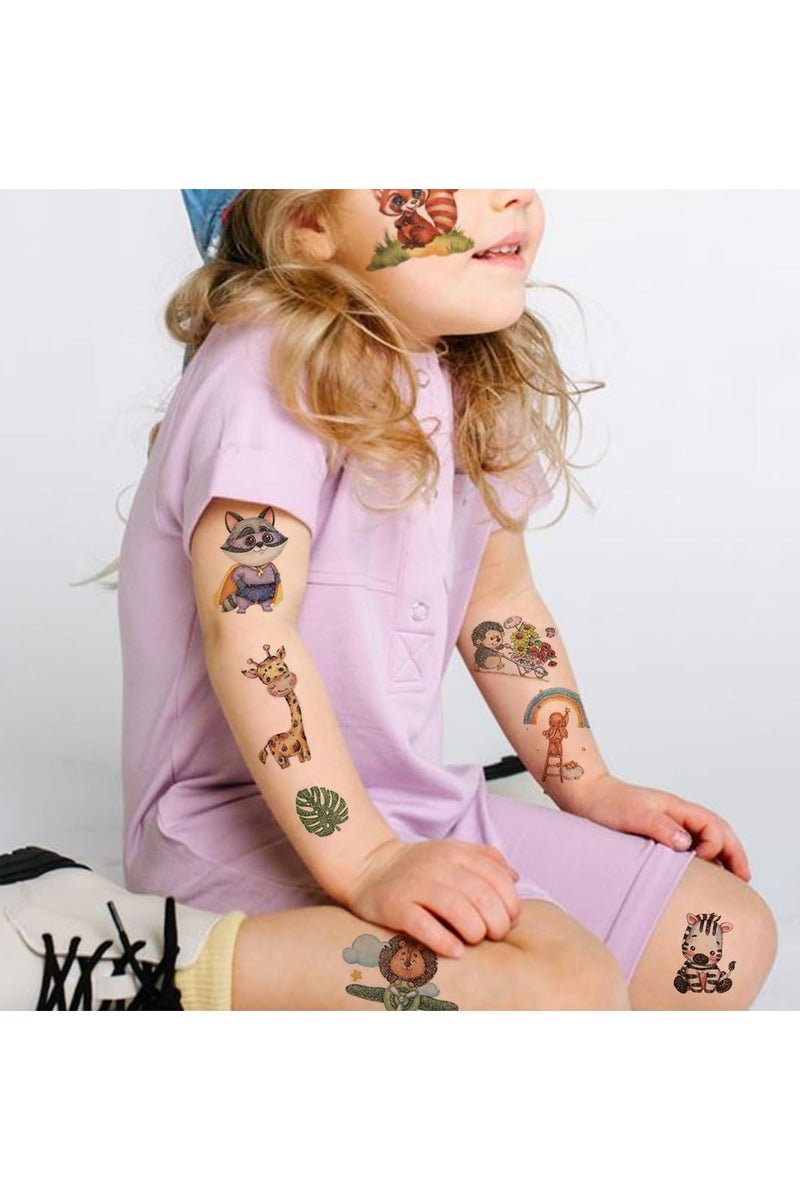 قوس قزح أورينبو 14 ورقة وشم حيوانات الغابة اللامعة، 140 نمطًا لامعًا من وشم حيوانات حديقة الحيوانات المؤقت للأطفال، لوازم حفلات للأولاد والبنات، هدايا حفلات أعياد الميلاد، حشوات أكياس الهدايا - Image 4