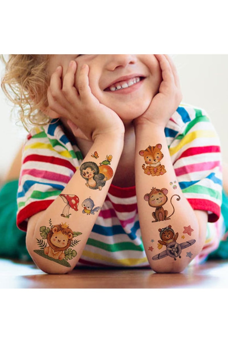 قوس قزح أورينبو 14 ورقة وشم حيوانات الغابة اللامعة، 140 نمطًا لامعًا من وشم حيوانات حديقة الحيوانات المؤقت للأطفال، لوازم حفلات للأولاد والبنات، هدايا حفلات أعياد الميلاد، حشوات أكياس الهدايا - Image 5