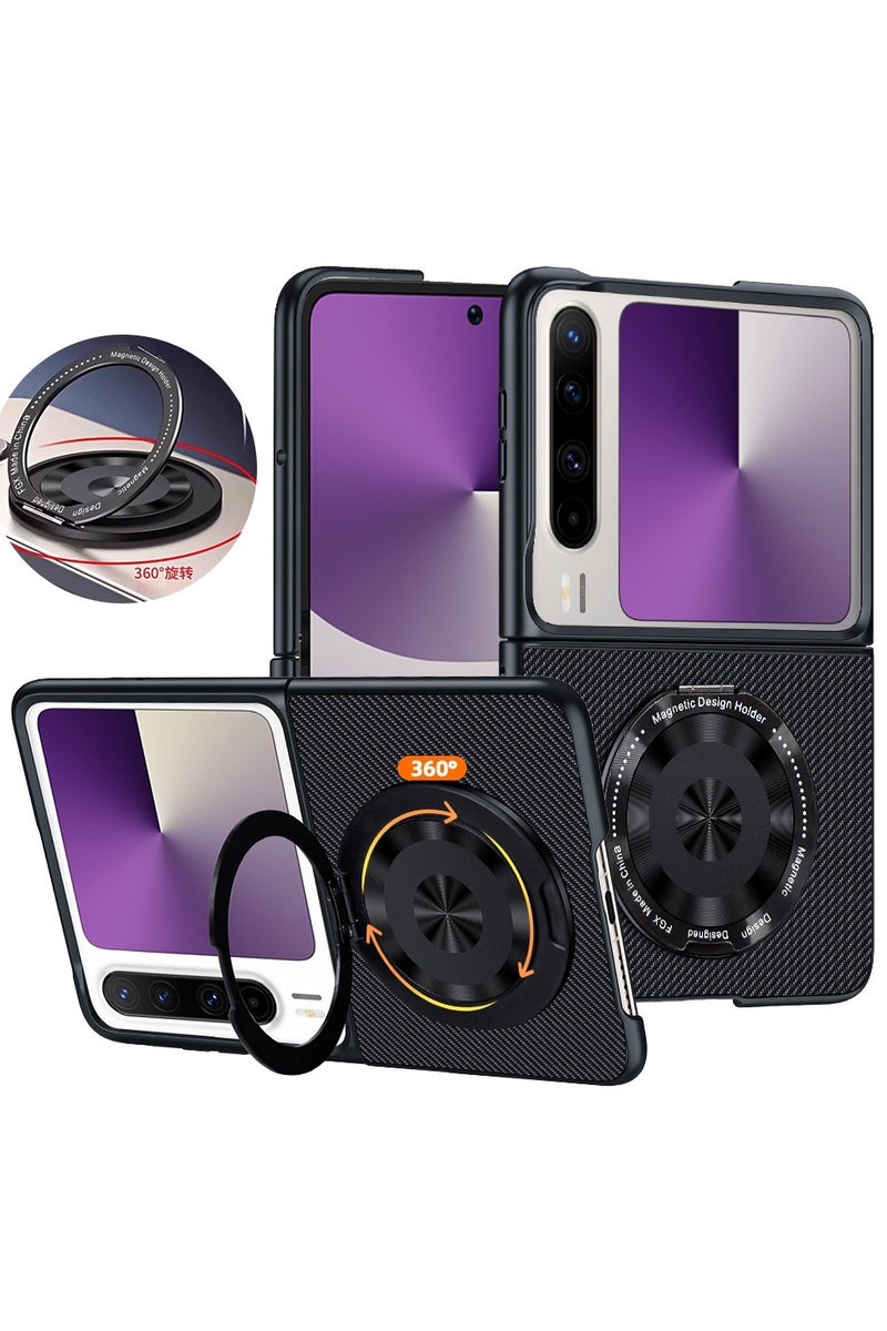 غطاء مغناطيسي لهواوي بورا X - حامل دوار 360 درجة، جلد بملمس ألياف كربونية فاخرة خفيفة، غطاء هاتف بحلقة دوارة، حماية عالية الجودة من السقوط، متوافق مع حامل السيارة المغناطيسي.