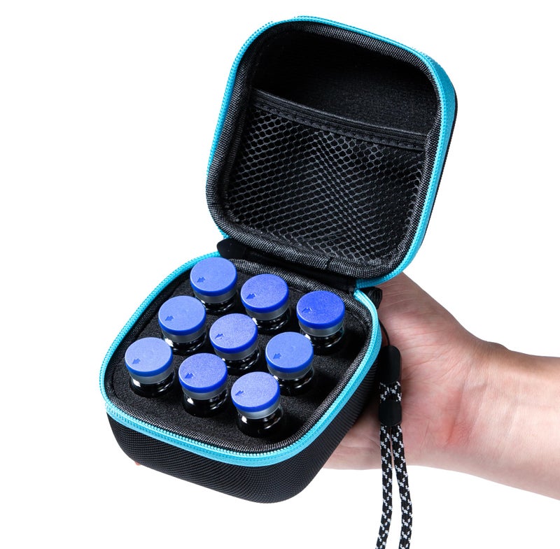 Moyite 9 Vials Holder Insulin Peptide Vial Case for Fridge with Hand Strap Fits 5ml 10ml Vial for Peptide GLP1 and Insulin Storage Not Fit Tall 10ml VialBlack and Blue Zipper - Image 3