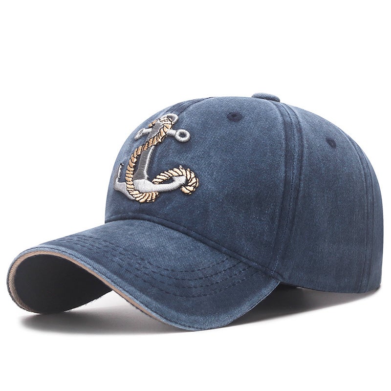 New Coated Washed Distressed Baseball Cap Unisex Casual Soft-Top Sun Hat Trendy Navy blue - Image 1