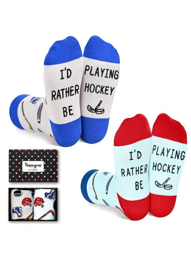 Happy Pop Boys Socks Hockey Socks Youth Boys Kids Hockey Socks With I'd Rather Be Playing Hockey, Gifts For Boys Hockey Gifts For Boys Boys Hockey Gifts In 2 Pack, Hockey 2 Pack - Image 1